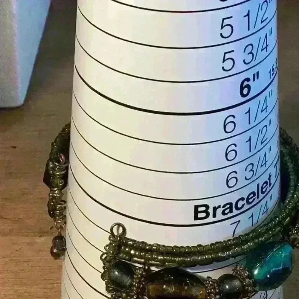 Vintage Beaded Adjustable Cuff with Acrylic Beads Green